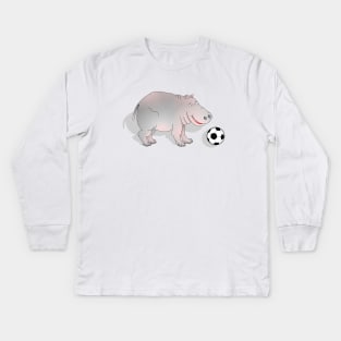 Hippo playing Football Kids Long Sleeve T-Shirt